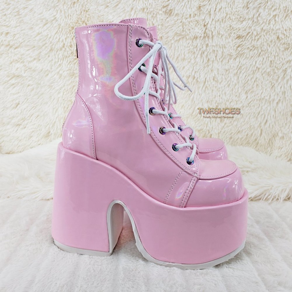 Demonia 5 Inch Platform Boots in Pink - Picture 13 of 15